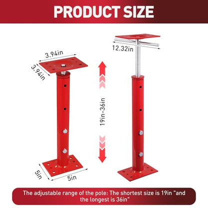 4 Pack House Jacks for Leveling 19''-36''Adjustable Support Jack,17636LBS Max Capacity Each Screw Pole Jack,for Temporary Support for Leveling-Red