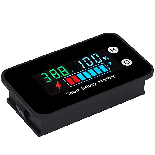 7-100V IPX7 Waterproof Battery Monitor Color LCD with Buzzer Alarm &Temp | 12v 24v 36v 48v 60v 72v Digital Display Lead-acid & lithium-ion Battery Voltage Remaining Capacity Percentage Tester - color: Color