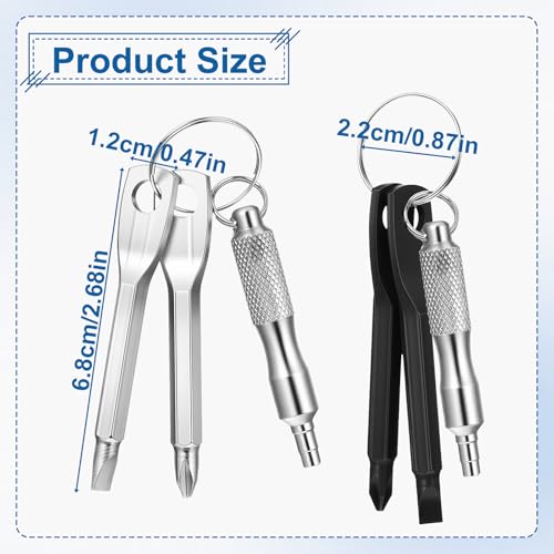 2pcs Valve Stem Remover with 4pcs Keychain Screwdriver, Stainless Steel Valve Core Removal Tool Flat Head and Phillips Key Screwdriver for Automotive Car Bicycle Motorcycle Tire Repair Install