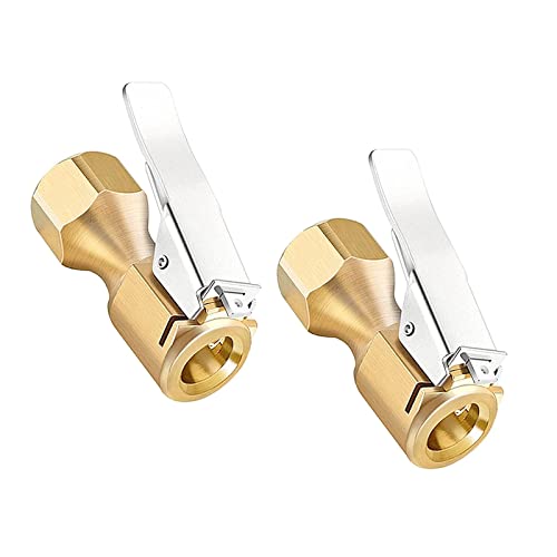 Heavy Duty Brass Air Chuck, Open Flow Straight Tire Chuck with Lock-on Clip, 1/4" FNPT Tyre Chuck for Tire Inflator Pressure Gauge Air Pump Compressor Accessories (Brass, 2 Pack) - color: E-Open-2Pack