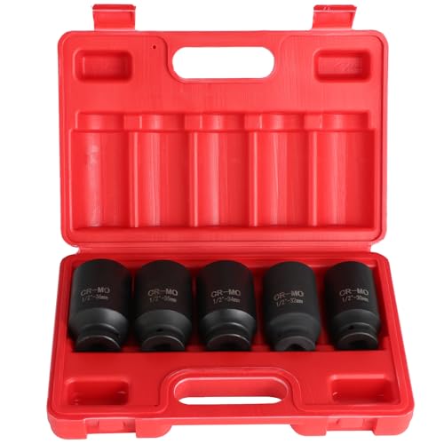 ECCPP 5 Pcs 1/2 Drive Deep Impact Socket Set | 12 Point Metric 30mm 32mm 34mm 35mm 36mm,Drive Spindle Axle Hub Nut Socket Set Use for Disassembling and Installing Axle Nuts