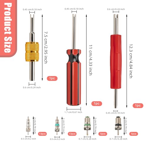 39 PCS AC Valve Core Removal Tool Accessories Kit, R12 R134a Refrigeration Tire Valve Stem Tool with Dual Head Thread Repair for Automotive Car Truck HVAC System