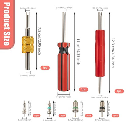 39 PCS AC Valve Core Removal Tool Accessories Kit, R12 R134a Refrigeration Tire Valve Stem Tool with Dual Head Thread Repair for Automotive Car Truck HVAC System
