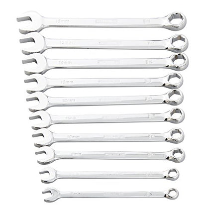 Steelman Pro 10-Piece Metric 6-Point Combination Wrench Set for Mechanics, Chrome Vanadium Alloy Steel, Angled Ends, Storage Rack Included - size: 10-piece