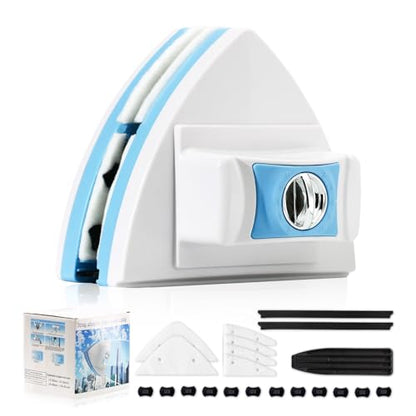 Double-Sided Magnetic Window Cleaner, Blue | Adjustable Magnetic Equipment, Fits 3-30mm Glass Thickness, 2.5m Safety Rope, High-Rise & Auto Glass, Safe Anti-Pinch Wiper - color: Blue