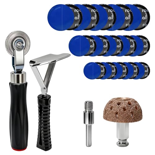 34 PCS Tire Patch Roller Kit, 35mm 43mm 58mm Auto Tire Tube Patches Kit with Roller & Scraper, Portable Wheel Repair Stitcher Tool for Car Truck Motorcycle Bike Grinding