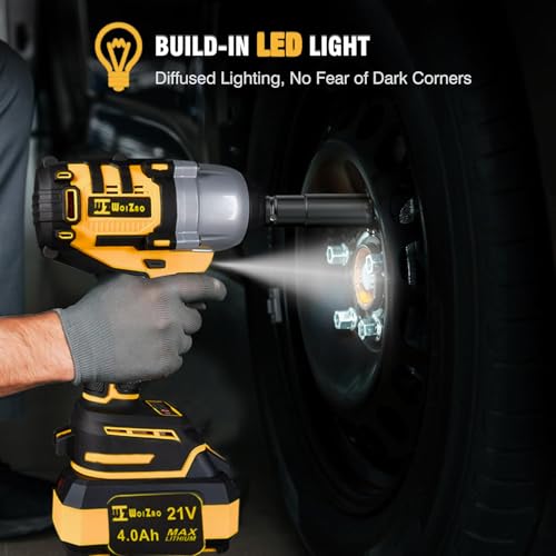 1/2 inch Cordless Impact Wrench,650Ft-lbs (800N.m) Brushless Power Impact Driver,3000RPM High Torque Impact Gun,2x 4.0 Battery, 5 Sockets,8 Drill,6 Screws for Home Car Tires Truck Mower