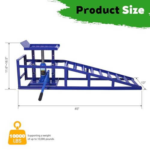 Anwick 2 Pack Hydraulic Car Ramps for Oil Changes, 5T Heavy Duty Steel Truck Ramps, Adjustable Lift Height, Low Profile Car Lift Ramp with Hydraulic Jack, Car Lifts for Home Garage (Blue, 45") - color: Blue