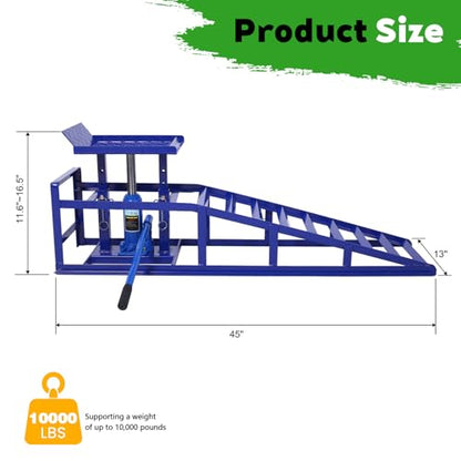 Anwick 2 Pack Hydraulic Car Ramps for Oil Changes, 5T Heavy Duty Steel Truck Ramps, Adjustable Lift Height, Low Profile Car Lift Ramp with Hydraulic Jack, Car Lifts for Home Garage (Blue, 45") - color: Blue