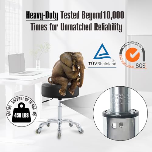 Ainilaily Rolling Stool with Wheels Adjustable Height, Roller Stool for Massage Medical Tattoo Spa Heavy Duty Swivel Desk (Super Thick Cushion, Black) - color: Black