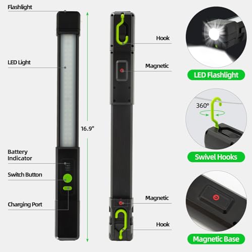 Magnetic Work Light,2500LM LED Underhood Work Light Bar with Hooks,4400mAh Rechargable Work Flashlight for Car Repair, Underhood, Workshop, Emergency