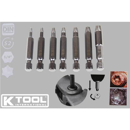 K Tool International Extractor Set Damaged Torq Screw 7 Piece