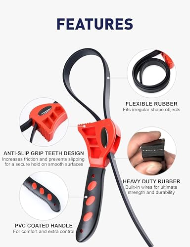 Anabiya’s Creation - 2-Pack Adjustable Rubber Strap Wrench – 6" & 8" Multi-Use Belt Wrench for Plumbing, Shower Heads, Oil Filters & Jar Opening | Strong Grip Jar Opener for Weak Hands