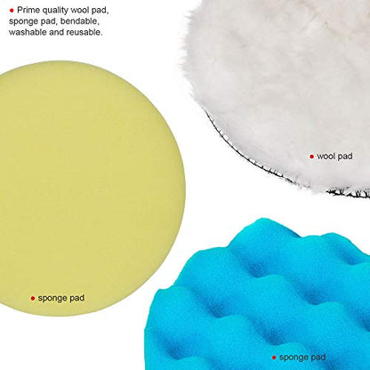 HIFROM 5"/125mm Polishing Buffing Pad Auto Car Drill Polisher Buffer Sponge Pads Set M14 Drill Adapter Replacement for Shank, Car Foam Drill Polishing Pad Kit (Set of 16) - size: 5-Inch