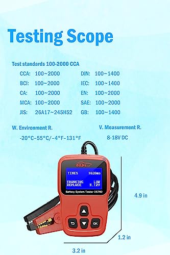 OS760 12V Car Battery Tester Automotive 100-2000 CCA Battery Load Tester Auto Cranking Charging Test Scan Tool Digital Alternator Analyzer