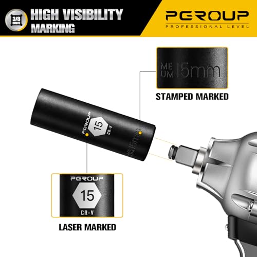 3/8” Drive Deep Impact Socket, Metric(15mm socket), 6-Point, Cr-V Steel With Black Manganese Phosphate Coating - size: 15 mm