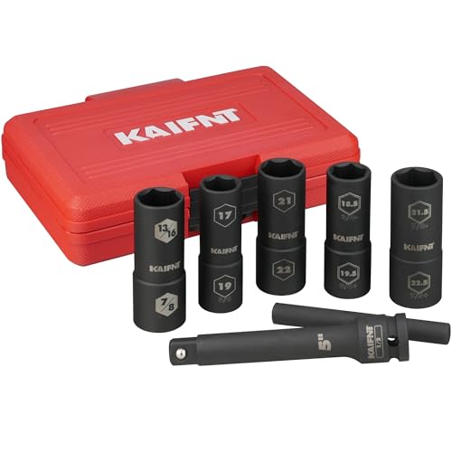 K231 Extra Thin Wall Impact Flip Socket and Knockout Bar Set with Half Sizes, Lug Nut Sockets, 1/2-Inch Drive, 7-Piece - size: Half and Regular sizes