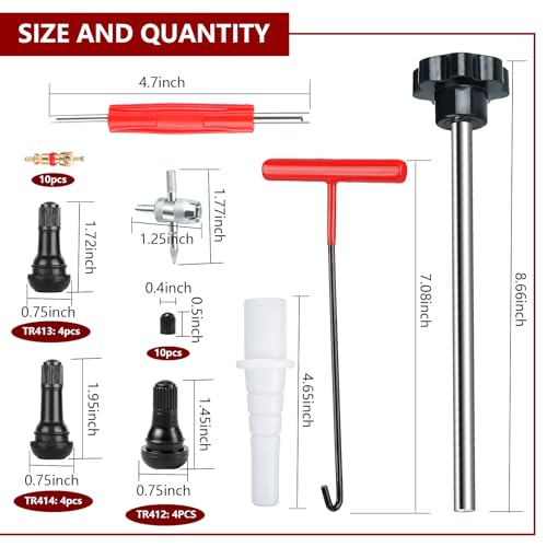 Lettry 38Pcs Quick Change Tire Valve Stem Core Tool Kit, TR412 TR413 TR414 Valve Replacement Tools, 8-Way Valve Tool Set for Car, ATV, Truck, Lawn Mower & Small Trailer, Fix Leaky Tire Valves