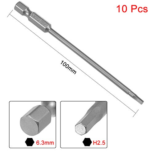 uxcell 10 Pcs H2.5 Magnetic Hex Head Screwdriver Bits, 1/4 Inch Hex Shank 3.94-inch Length S2 Power Tools - size: H2.5*100mm