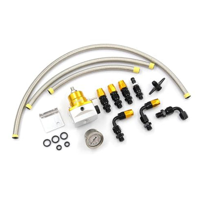 Adjustable Universal EFI Fuel Pressure Regulator Kit with 0-160psi Fuel Pressure Gauge and AN6-6AN Fuel Line Hose Fitting Connectors Kit (GLOD) - color: GLOD
