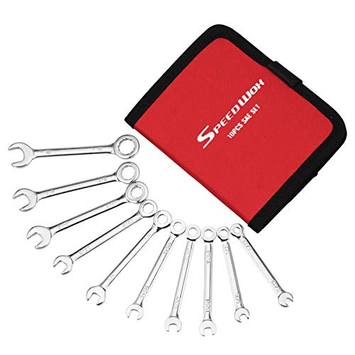 SPEEDWOX 10-Piece Mini Wrench Set, Standard SAE Sizes, High Carbon Steel, Portable Canvas Bag - size: SAE