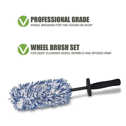 Car Cleaning Rim Cleaner Wheel Cleaning Brush, Metal Free Soft Synthetic Wool Car Brush, Highly Water Absorption Wheel Wash Brushes (Rim Brush) - color: Blue White