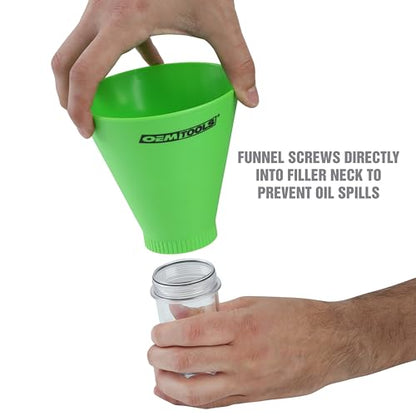 OEMTOOLS 87039 Oil Funnel Kit, No Spill Oil Funnel Kit, 8 Attachments, Transparent Chamber, Compatible with Chrysler, Ford/Mazda, GM, Honda, Toyota/Lexus, Funnels for Automotive Use - size: Universal Set