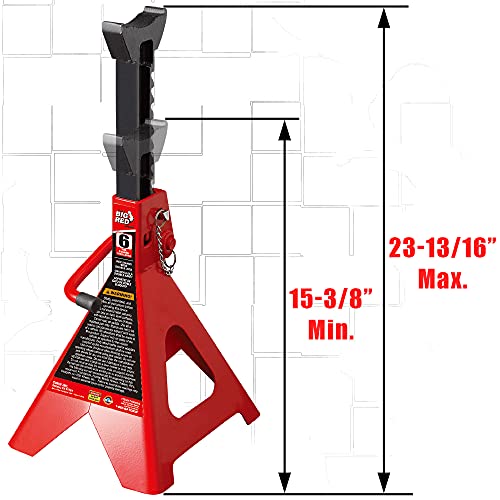 BIG RED T46002A Torin Steel Jack Stands: Double Locking, 6 Ton (12,000 lb) Capacity, Red, 1 Pair - size: 6 Ton, style: Double Locking