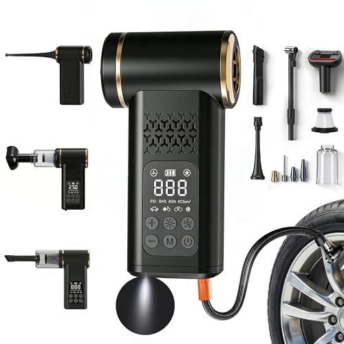 Car Tire Inflator- Vacuum Cleaner- Air Compressor 3-in-1 150PSI Air Pump Cordless Rechargeable USB Portable Battery Operated Inflatables for Car, Motorcycle, Bike, Balls - color: Black