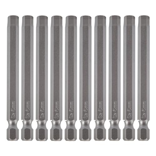 VESTTIO Hex Allen Wrench Long Screwdriver Bit Set H6 6mm Metric Drill Bit 10PCS 1/4 Inch Hex Shank 3 Inch/75 mm Length S2 Steel with Magnetic for Power Screwdriver Drill Impact Driver Repair Toolkit - size: 10 HEX / 3 inch