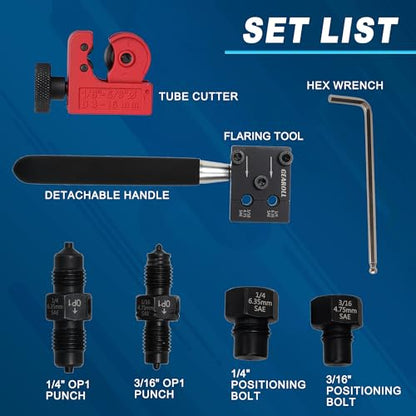 Brake Line Flaring Tool Kit, 3/16" 1/4" SAE Double Flare Tool for Brake Lines, Creates Single Double Bubble Flares for Vehicle Brake & Hydraulic Lines