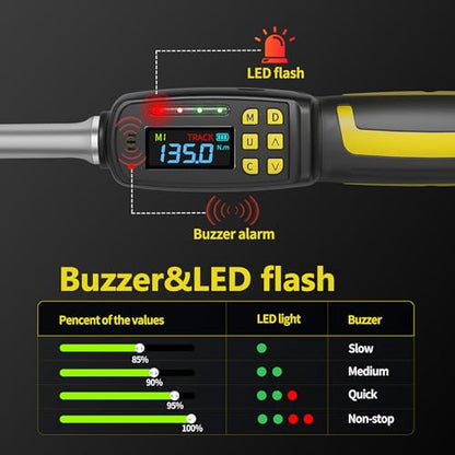 1/2-Inch Drive Digital Torque Wrench, 3.0-99.5 ft-lb (4-135 Nm) | Buzzer & LED Alerts, 72-Tooth Ratchet, 5-Inch Shaft, for Car, Wheel Lugs, Storage Case - size: 1/2" 135Nm