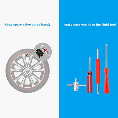 Riseuvo 64Pcs Tire Valve Stem Removal Tool Kit for Cars, Trucks and Bikes | Includes 40Pcs Valve Cores, 20Pcs Valve Caps, 4-Way Valve Tool, Valve Core Remover Tool, Tire Repair Schrader Valve Tool