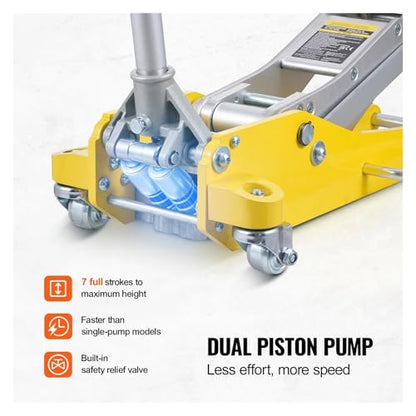 3T/2T Floor Aluminum Hydraulic Racing Floor Jack Hydraulic Car Jack with Dual Piston Lift Pump for Auto Repaire Duty Trolley Jack,3T Aluminum - color: 3t Aluminum