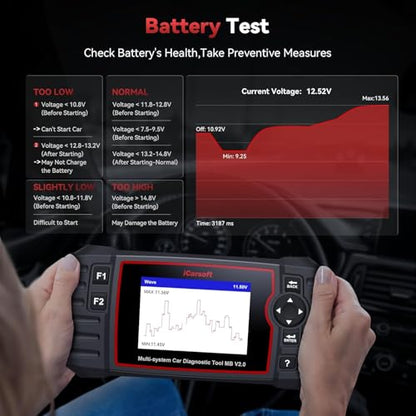 iCarsoft MB V2.0 OBD2 Scanner Diagnostic Tool for Benz/Sprinter/Smart Full System Code Reader with 9 Resets Oil/SAS/EPB/ETC/BMS/BLD/INJ/SAS/TPMS Reset AutoVIN Free Update Live Data Battery Test CAN