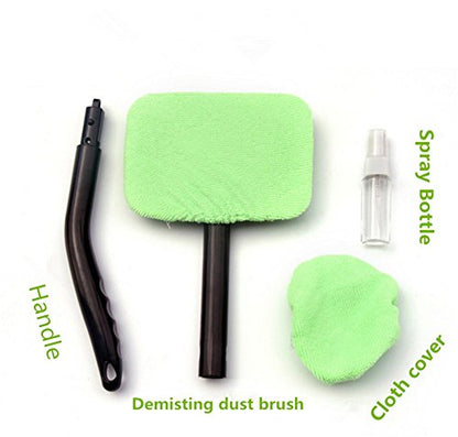 Microfiber Car Windshield Easy Cleaner, Detachable Handle Brush, Cleaning Tool, Come with 2 Pads Washer Towel and 30ml Spray Bottle