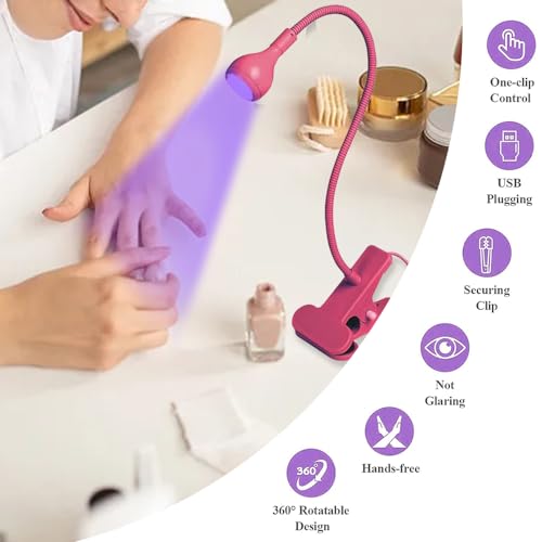 UV LED Lamp, 3W Portable Clamp Desk Lamp for Gel Nails, Mobile Repair, Rose - color: Rose