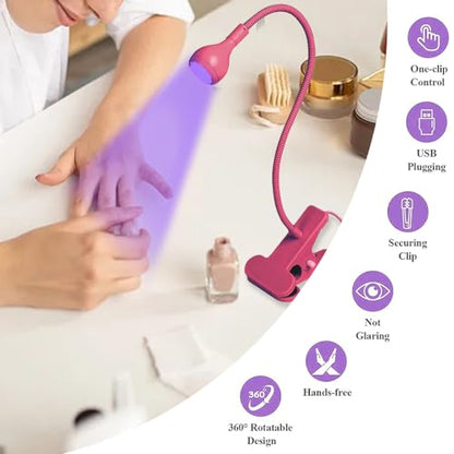 UV LED Lamp, 3W Portable Clamp Desk Lamp for Gel Nails, Mobile Repair, Rose - color: Rose