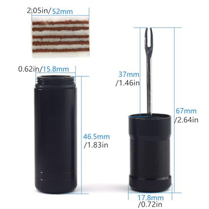 Tubeless Bike Tire Repair Kits for Road Bicycle and Mountain Bike MTB Tires | 1 Repair Tool and 7 Bacon Strips | Includes Storage Canister Plugger Tool with Plugs