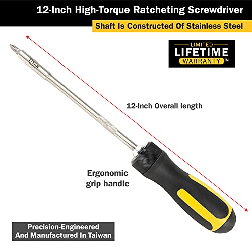 Titan 12220 12-Inch Torque Ratcheting Screwdriver - size: 12-Inch