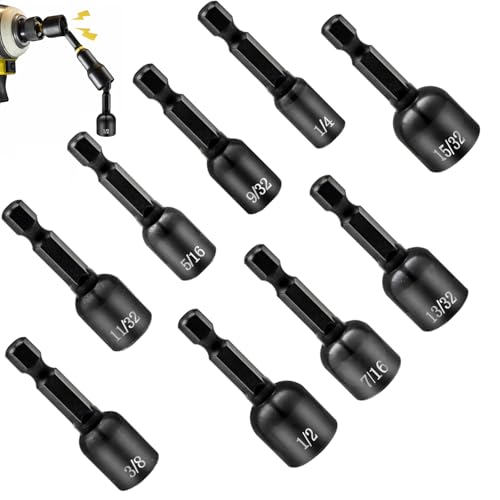 9-PCS Magnetic Nut Driver Set - Impact Nut Driver Bit Set for Impact Drill, SAE, Drill Socket Set, 1/4 Inch Hex Shank, Cr-V Steel - style: 9pcs SAE