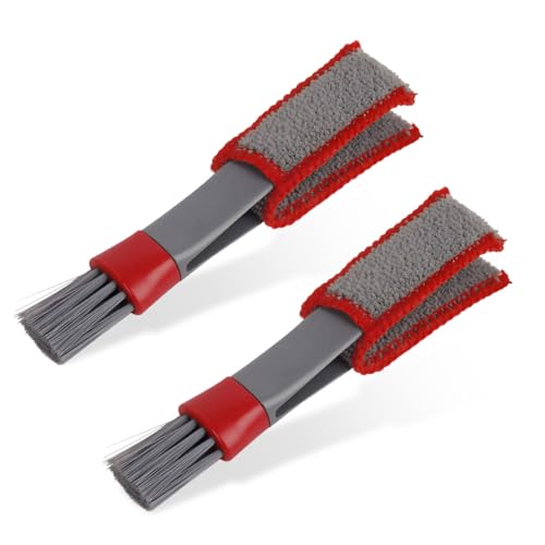 KVAEY 2 PCS Mini Duster for Car Air Vent, Double Ended Automotive Air Vent Microfiber Duster & Brush, Dust Collector Cleaner for Keyboard Window Leaves Shutter, Car Accessories (Red & Gray) - color: Red & Gray