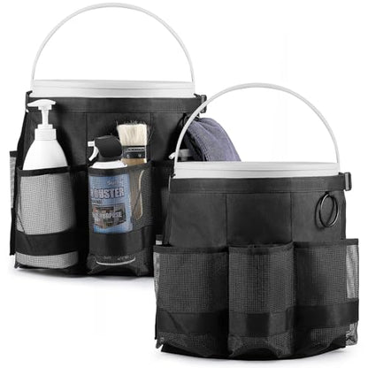 2 Pcs Bucket Organizer for 5 Gallon Car Wash Caddy Bucket Tool Bag with 6 Mesh Pockets for Cleaning Garden Fishing Tools, Bag Only