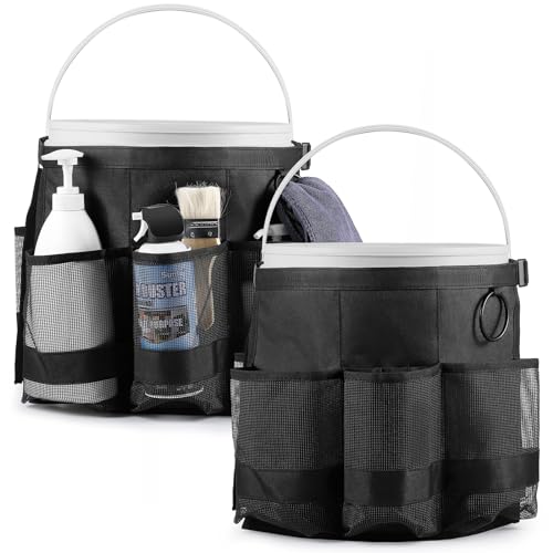 2 Pcs Bucket Organizer for 5 Gallon Car Wash Caddy Bucket Tool Bag with 6 Mesh Pockets for Cleaning Garden Fishing Tools, Bag Only