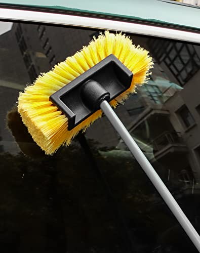 QWORK 10in Car Wash Brush Head with Soft Bristle, for Cleaning Decks, Trucks, Car, RV, Boats, Home Siding, Camper, Yellow