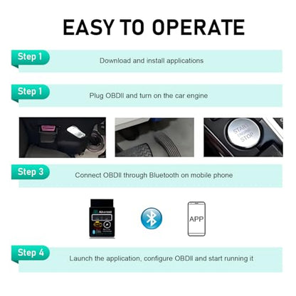 Car Bluetooth OBD2 Diagnostic Tool, Plug and Play Real-time Code Reader, Reset and Clear Engine Light Scanner with Exclusive App, Universal Mini Monitor Device for Most Phone Systems (Black)