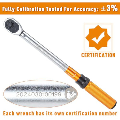 CARTMAN 1/2-Inch Drive Click Torque Wrench, Dual Range Moto Repair Tool Set | Dual range click torque wrench with quick release, reversible ratchet, calibrated accuracy for MTB, e-bike, and moto fix use. - style: 1/2 Inch Drive