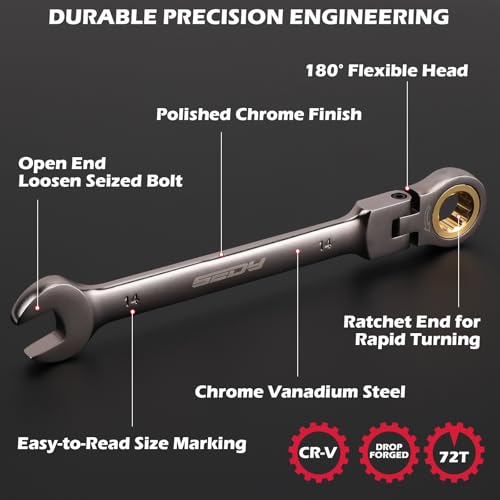SEDY Premium 12-Piece Metric Flex-Head Ratchet Wrenches Set 8-19mm with Magnetic Organizer, Cr-V Steel Ratcheting Wrench Set with 72 Teeth 180° Flex Head, Ratchet Combination Wrench Set for Repair - style: 12-Piece Flex-Head (Metric)