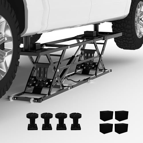 5000LBS Portable Car Lift for Trucks SUV Sedan, Heavy Duty Scissor Lift Jack with Safety Lock, Adjustable Height 10.24"-26.8", Hydraulic Vehicle Lifting System with Extension Plates - size: 5000 LBS-Black