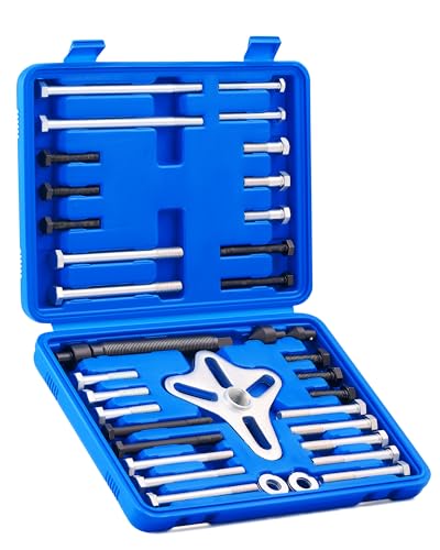 Orion Motor Tech Harmonic Balancer Puller Kit, Power Steering Pulley Puller Installer Tool Set, Automotive Steering Wheel Puller Tool Kit, Flange Type Gear and Crank Puller Set - color: blue, style: Harmonic Balancer Puller